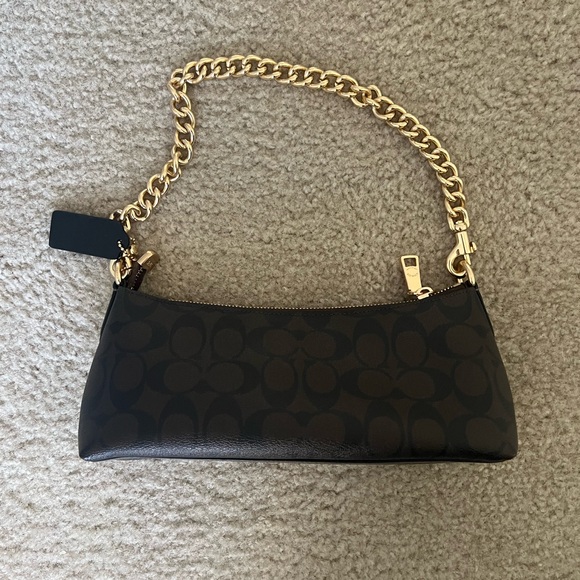 Coach Brown Signature Mini Shoulder Bag with Gold Chain - Picture 4 of 4